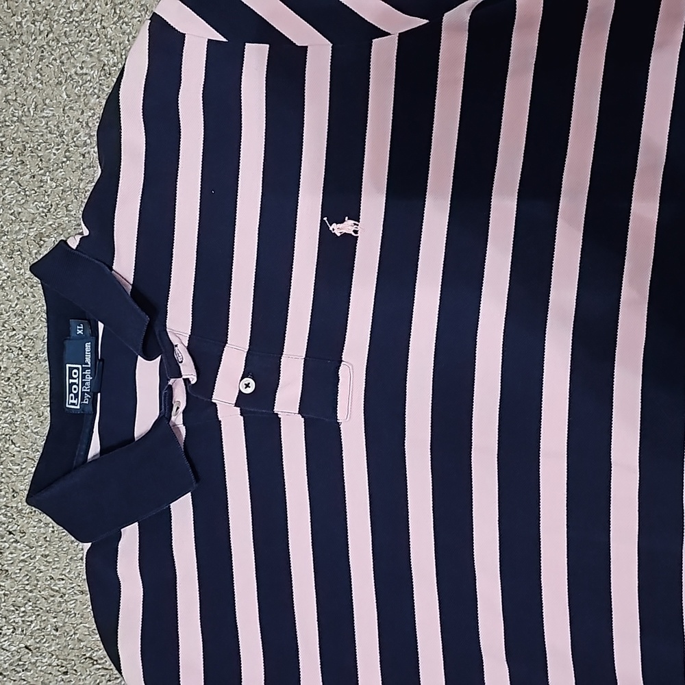 (Size-XL) Polo By Ralph Lauren Collared Shirt Navy Blue & Pink with Pink Horse